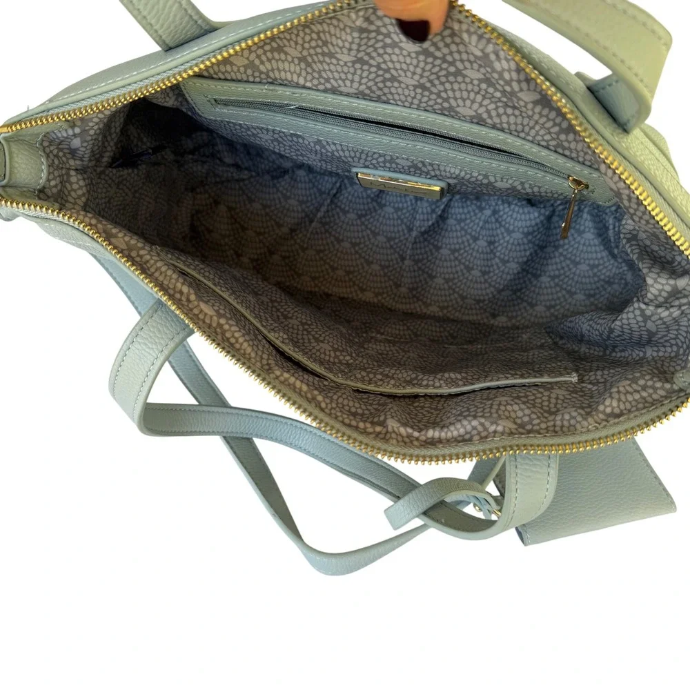 Moda Luxe Light Blue Pebbled Vegan Leather Satchel Crossbody Tote Bag With Pouch